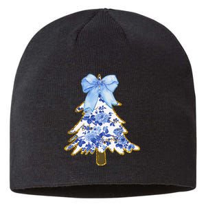 Blue Floral Coquette Bow Christmas Tree Chinoiserie Women Sustainable Beanie