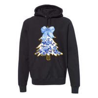 Blue Floral Coquette Bow Christmas Tree Chinoiserie Women Premium Hoodie