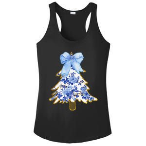 Blue Floral Coquette Bow Christmas Tree Chinoiserie Women Ladies PosiCharge Competitor Racerback Tank