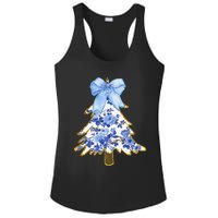 Blue Floral Coquette Bow Christmas Tree Chinoiserie Women Ladies PosiCharge Competitor Racerback Tank