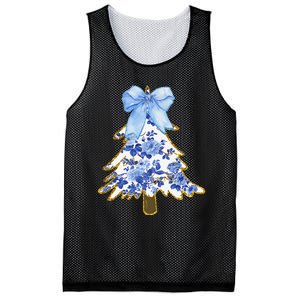 Blue Floral Coquette Bow Christmas Tree Chinoiserie Women Mesh Reversible Basketball Jersey Tank