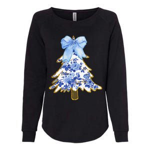 Blue Floral Coquette Bow Christmas Tree Chinoiserie Women Womens California Wash Sweatshirt