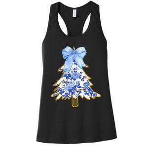 Blue Floral Coquette Bow Christmas Tree Chinoiserie Women Women's Racerback Tank