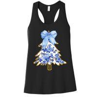 Blue Floral Coquette Bow Christmas Tree Chinoiserie Women Women's Racerback Tank