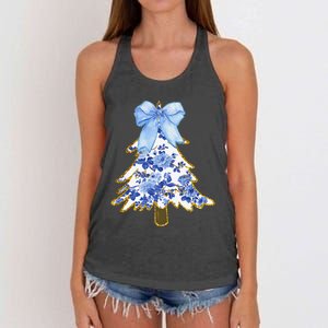 Blue Floral Coquette Bow Christmas Tree Chinoiserie Women Women's Knotted Racerback Tank