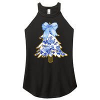 Blue Floral Coquette Bow Christmas Tree Chinoiserie Women Women's Perfect Tri Rocker Tank