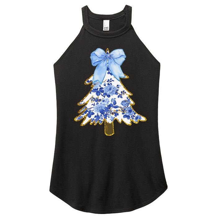 Blue Floral Coquette Bow Christmas Tree Chinoiserie Women Women's Perfect Tri Rocker Tank