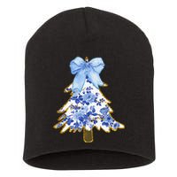 Blue Floral Coquette Bow Christmas Tree Chinoiserie Women Short Acrylic Beanie