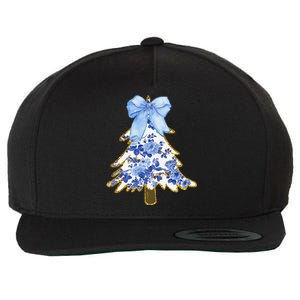 Blue Floral Coquette Bow Christmas Tree Chinoiserie Women Wool Snapback Cap