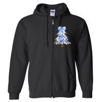 Blue Floral Coquette Bow Christmas Tree Chinoiserie Women Full Zip Hoodie