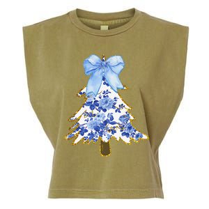 Blue Floral Coquette Bow Christmas Tree Chinoiserie Women Garment-Dyed Women's Muscle Tee