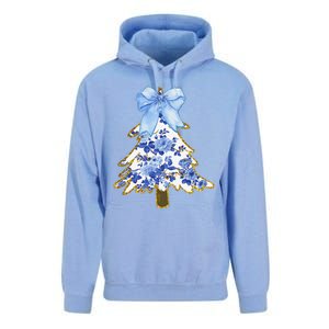 Blue Floral Coquette Bow Christmas Tree Chinoiserie Women Unisex Surf Hoodie