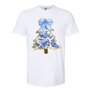 Blue Floral Coquette Bow Christmas Tree Chinoiserie Women Softstyle CVC T-Shirt