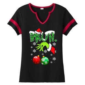 Bruh Funny Christmas Plaid Ladies Halftime Notch Neck Tee