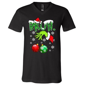 Bruh Funny Christmas Plaid V-Neck T-Shirt