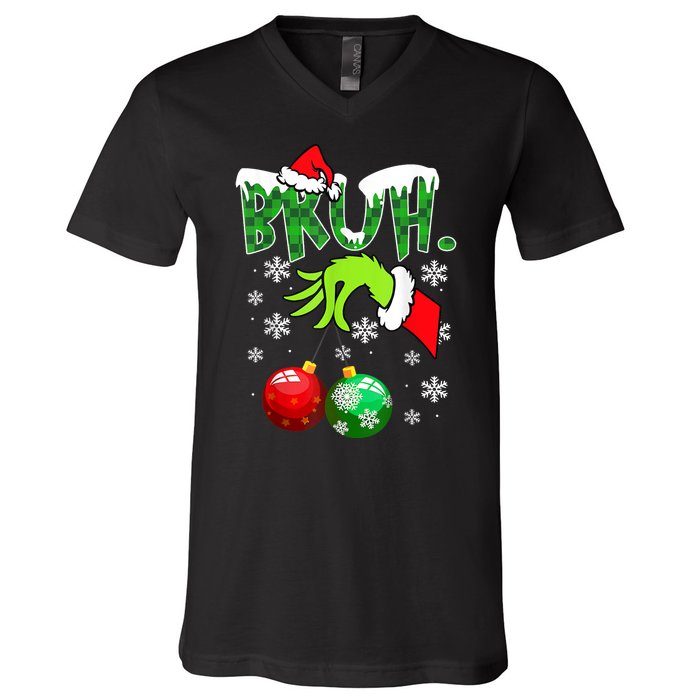 Bruh Funny Christmas Plaid V-Neck T-Shirt