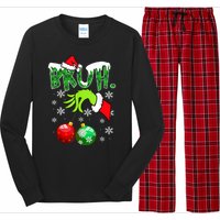 Bruh Funny Christmas Plaid Long Sleeve Pajama Set