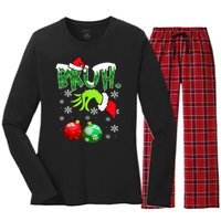 Bruh Funny Christmas Plaid Women's Long Sleeve Flannel Pajama Set 