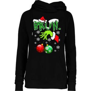 Bruh Funny Christmas Plaid Womens Funnel Neck Pullover Hood