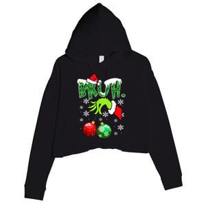 Bruh Funny Christmas Plaid Crop Fleece Hoodie