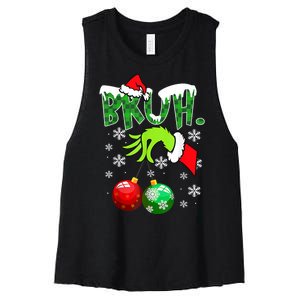 Bruh Funny Christmas Plaid Women's Racerback Cropped Tank