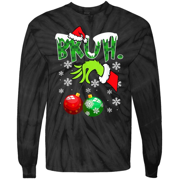 Bruh Funny Christmas Plaid Tie-Dye Long Sleeve Shirt