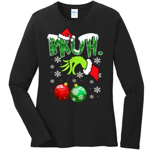 Bruh Funny Christmas Plaid Ladies Long Sleeve Shirt