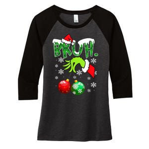 Bruh Funny Christmas Plaid Women's Tri-Blend 3/4-Sleeve Raglan Shirt