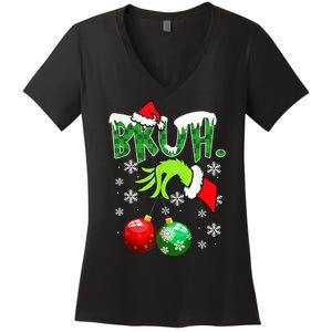 Bruh Funny Christmas Plaid Women's V-Neck T-Shirt