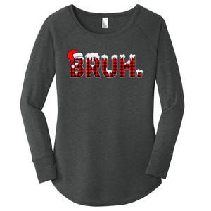 Bruh Funny Christmas Plaid Xmas Pajamas Gift Women's Perfect Tri Tunic Long Sleeve Shirt