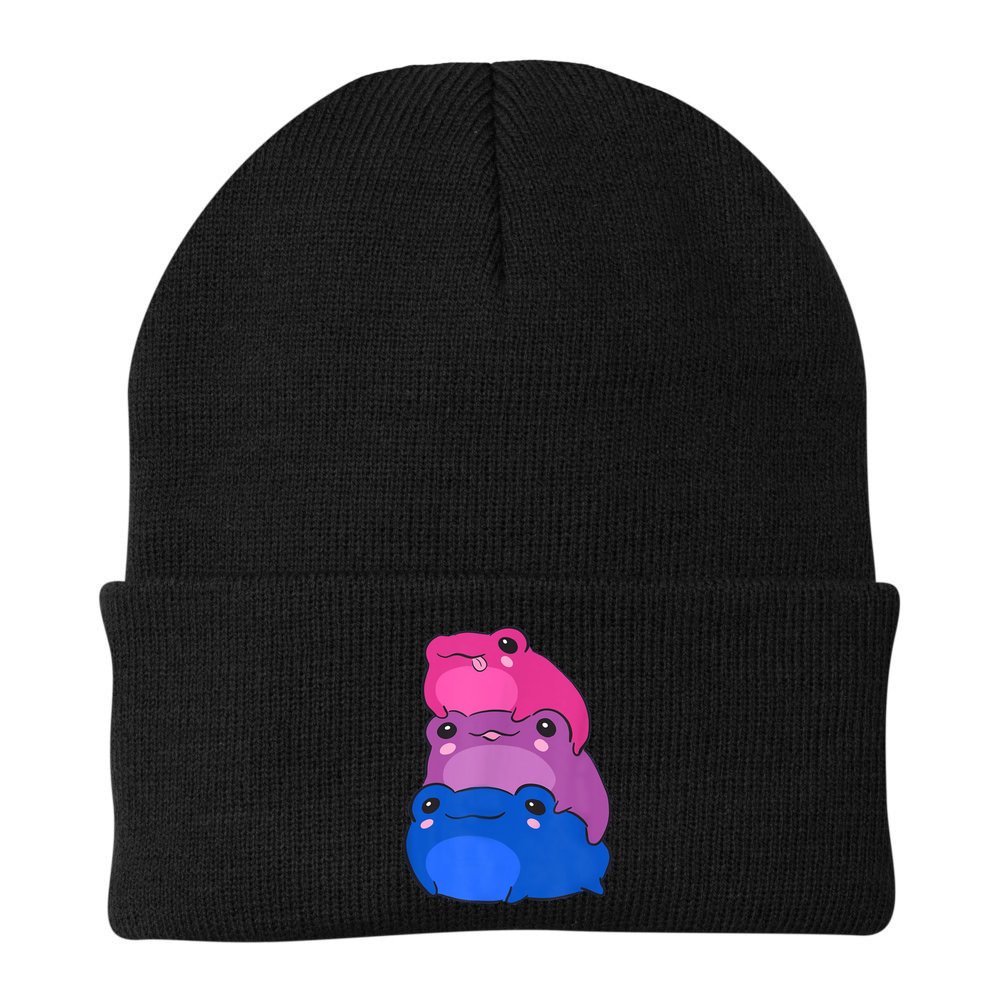 Bisexual Flag Color Frogs Subtle Bi Pride LGBTQ Aesthetic Beanie