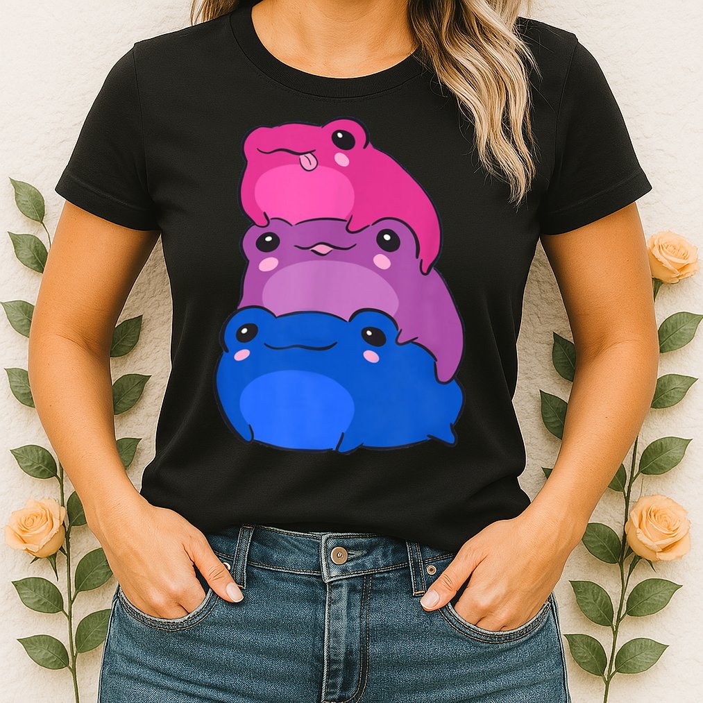 Bisexual Flag Color Frogs Subtle Bi Pride LGBTQ Aesthetic Womens T-Shirt