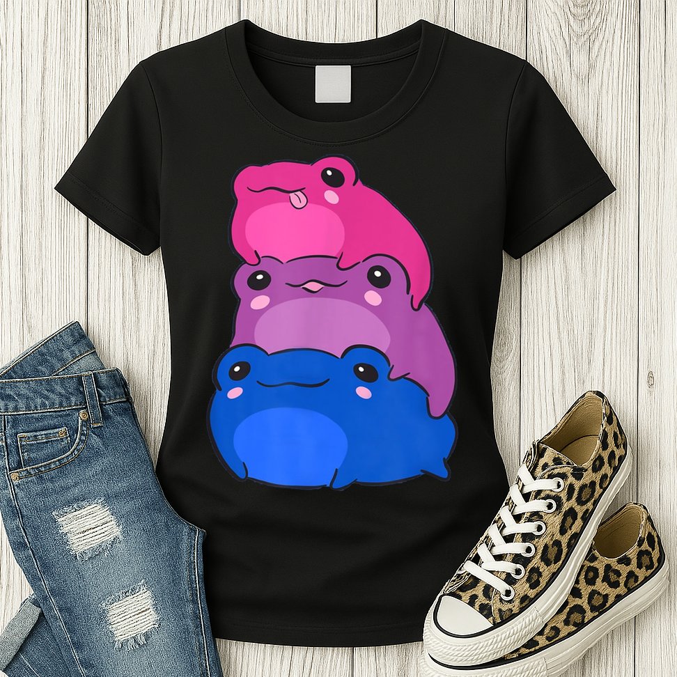 Bisexual Flag Color Frogs Subtle Bi Pride LGBTQ Aesthetic Womens T-Shirt