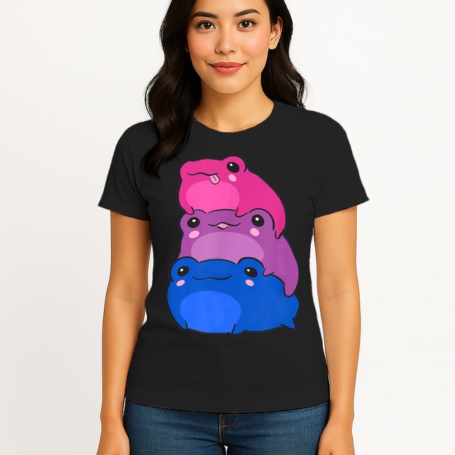 Bisexual Flag Color Frogs Subtle Bi Pride LGBTQ Aesthetic Womens T-Shirt