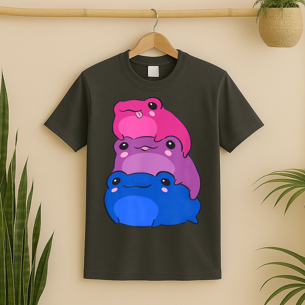 Bisexual Flag Color Frogs Subtle Bi Pride LGBTQ Aesthetic T-Shirt