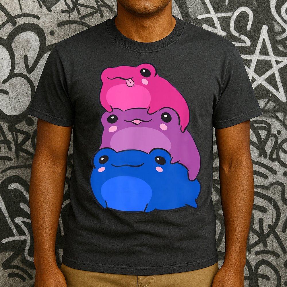 Bisexual Flag Color Frogs Subtle Bi Pride LGBTQ Aesthetic T-Shirt