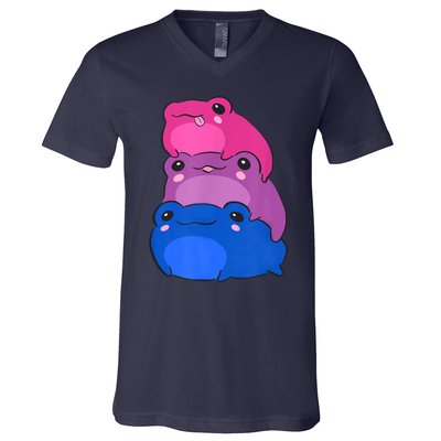 Bisexual Flag Color Frogs Subtle Bi Pride LGBTQ Aesthetic V-Neck T-Shirt