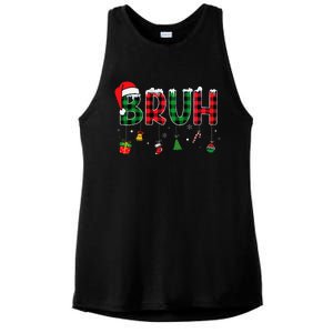 Bruh Funny Christmas Red Plaid Teens Xmas Pajamas Ladies PosiCharge Tri-Blend Wicking Tank