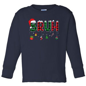 Bruh Funny Christmas Red Plaid Teens Xmas Pajamas Toddler Long Sleeve Shirt