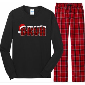 Bruh Funny Christmas Red Plaid Pajamas Xmas Long Sleeve Pajama Set