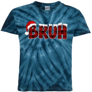 Bruh Funny Christmas Red Plaid Pajamas Xmas Kids Tie-Dye T-Shirt