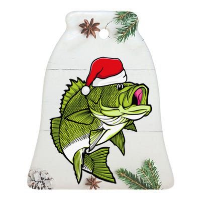 Bass Fishing Christmas Pajama Fish Santa Fisherman Angler Ceramic Bell Ornament