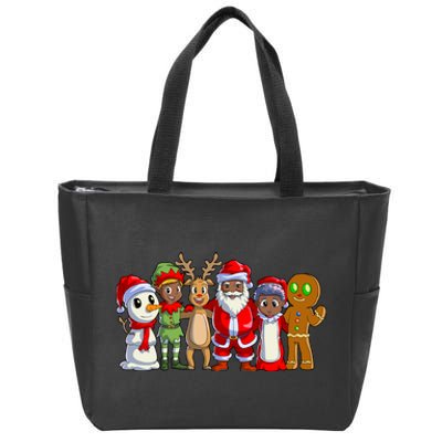 Black Family Christmas Afro African American Santa Xmas Long Sleeve Zip Tote Bag