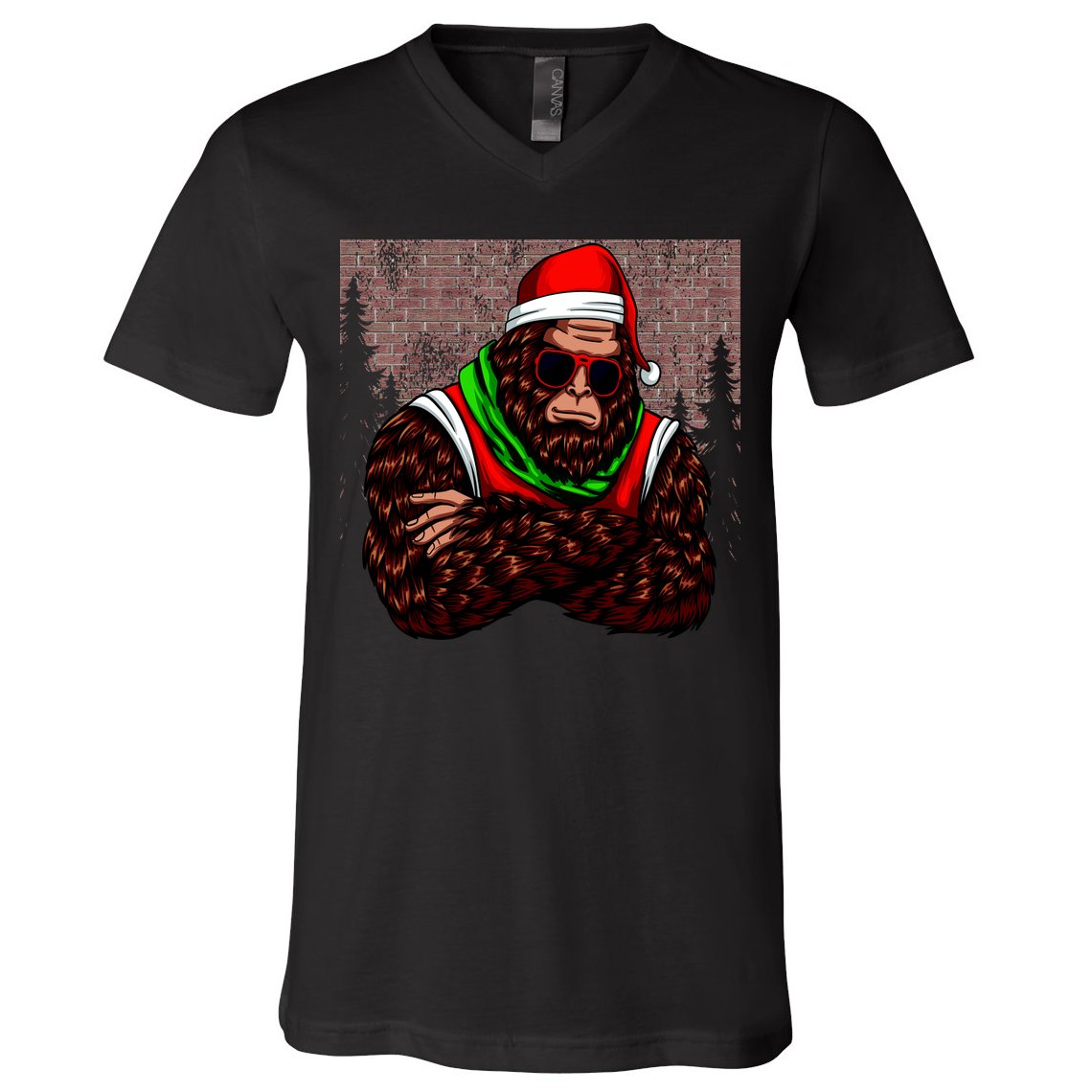 Bigfoot Funny Christmas Hipster V-Neck T-Shirt