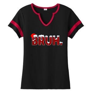 Bruh Funny Christmas Plaid Teens Xmas Pajamas Ladies Halftime Notch Neck Tee