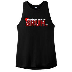 Bruh Funny Christmas Plaid Teens Xmas Pajamas Ladies PosiCharge Tri-Blend Wicking Tank