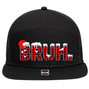 Bruh Funny Christmas Plaid Teens Xmas Pajamas 7 Panel Mesh Trucker Snapback Hat