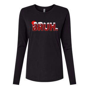 Bruh Funny Christmas Plaid Teens Xmas Pajamas Womens Cotton Relaxed Long Sleeve T-Shirt