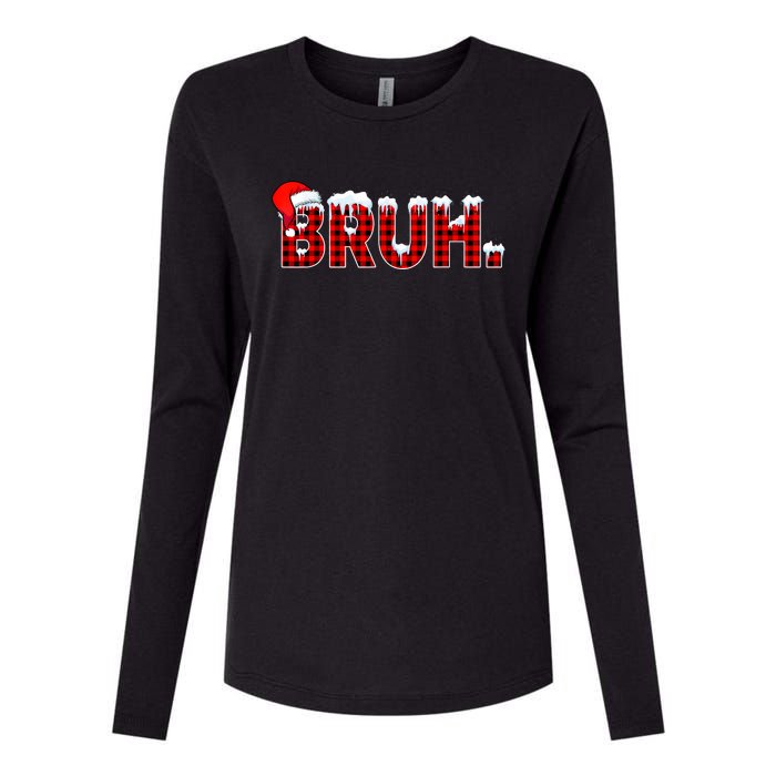 Bruh Funny Christmas Plaid Teens Xmas Pajamas Womens Cotton Relaxed Long Sleeve T-Shirt