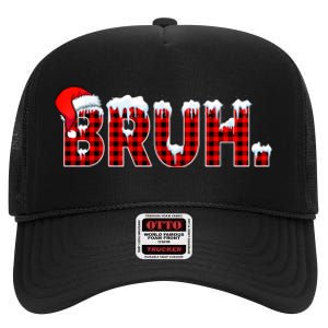 Bruh Funny Christmas Plaid Teens Xmas Pajamas High Crown Mesh Back Trucker Hat